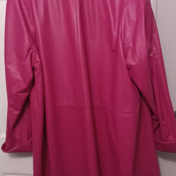 Preston & York Long Leather Jacket Hot Pink XL Vintage Long Coat Very beautiful - Picture 2 of 2